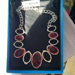 Women's Red & Silver Tone Fashion Necklace